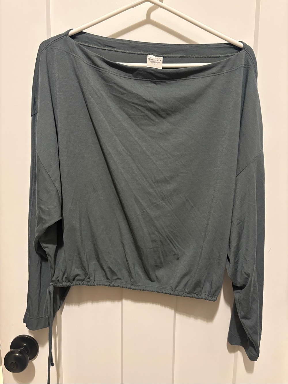 Athleta Slate Green Boatneck Drawcord Pullover